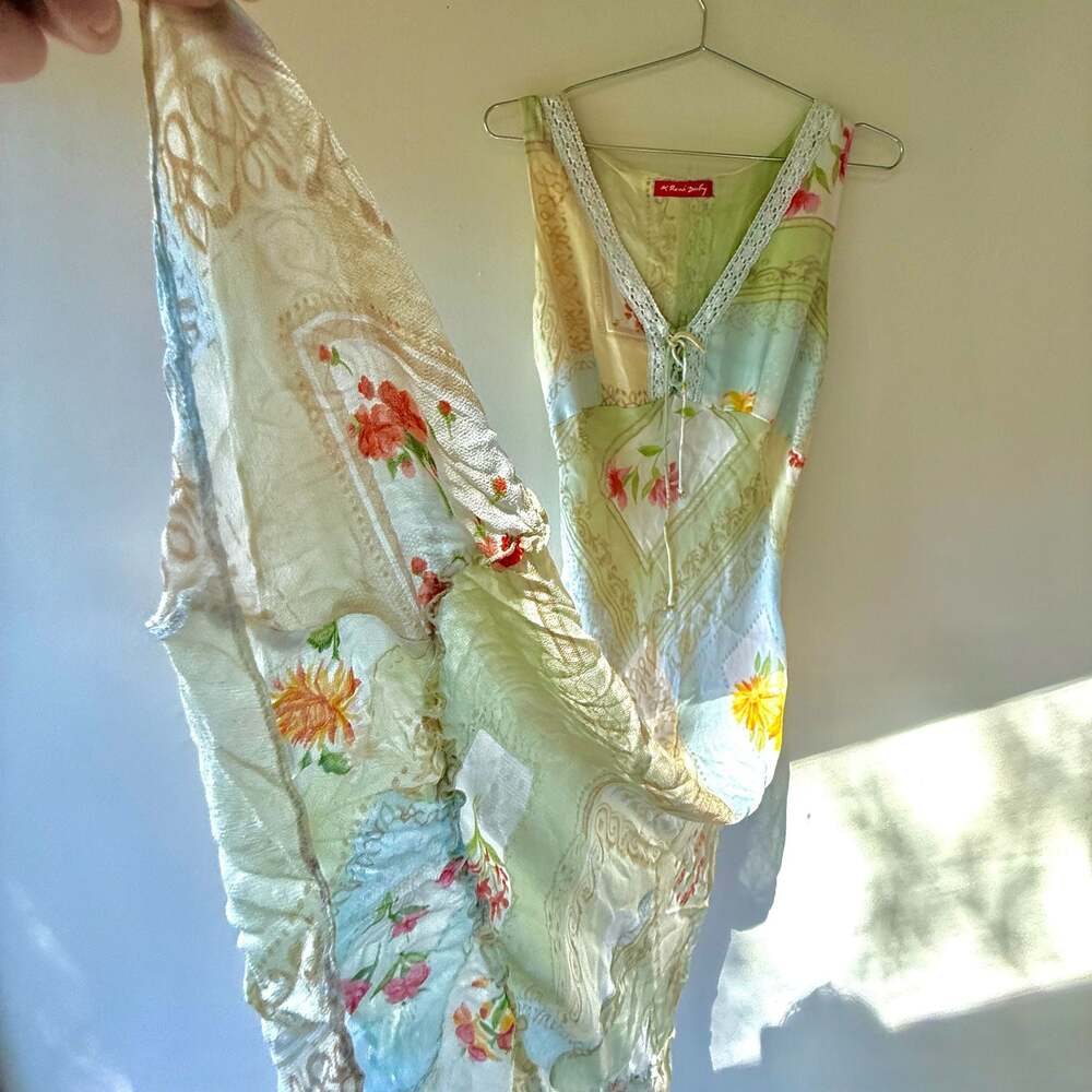 René Derhy Vintage Y2K Fairycore Floral Patchwork Beaded Midi Dress